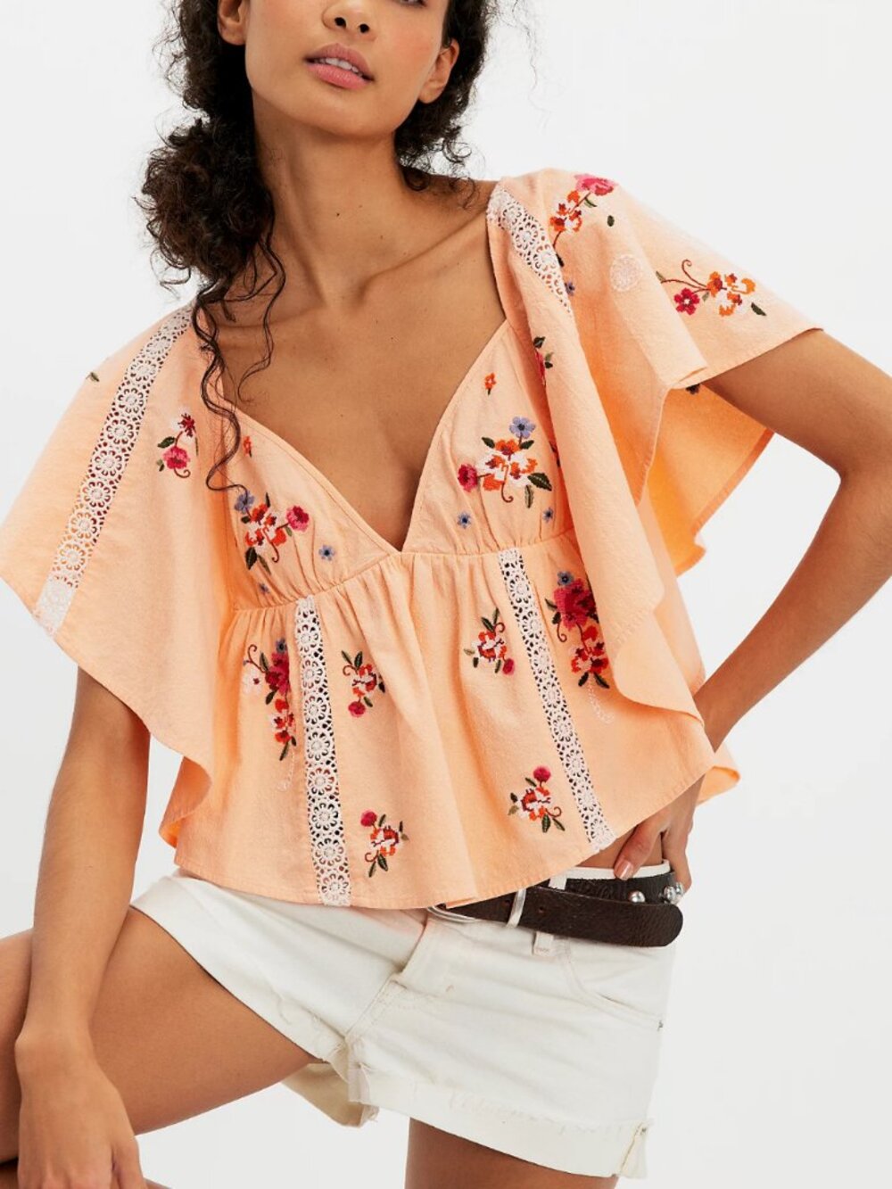 NWT Free People Make Me Yours Blouse in Peach Combo